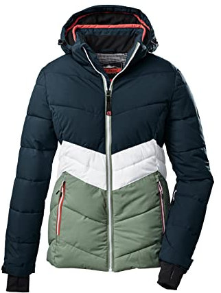 Killtec Damen Ksw 1 Wmn Ski Qltd Jckt Winterjacke Jacke in Daunenoptik mit abzippbarer Kapuze und Schneefang, grüngrau, 36 EU