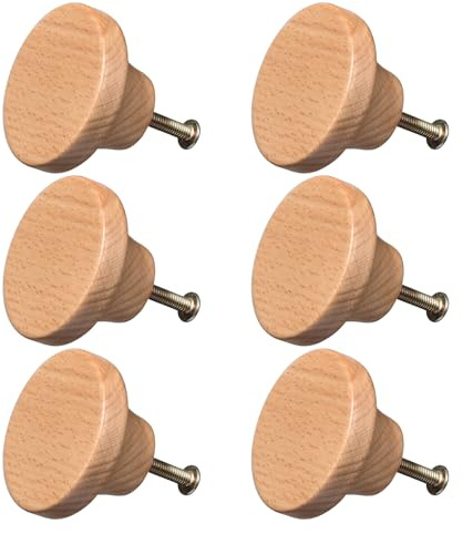 NAKUPENDA Möbelknöpfe Holz 6 Stück Holzknöpfe Kommode Möbelgriffe Holz Schrankknöpfe Schubladenknopf Holzknöpfe für Schränke Schubladen Kommode (Buchenholz)