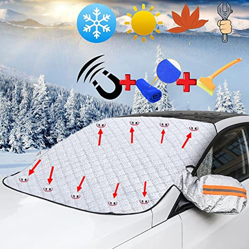 FITCXJX Copri Parabrezza Auto, Inverno Telo Parabrezza Antigelo, Ripiegabile Copertura Parabrezza Auto Ghiaccio, Antighiaccio, Pioggia, Polvere, UV, Adatto la Maggior Parte dei Veicoli(183x116cm)