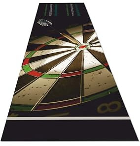 Studio M - Dartteppich mit Oche 60x250 cm – für Steeldarts – mit Abwurflinie (ab 237 cm) & Checkout-Tabelle – rutschfest – schwarz