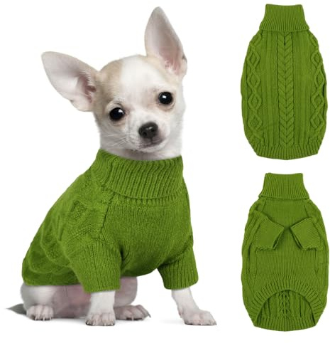 Hjumarayan Hundepullover Kleine Hunde - Schlicht & Elegant Hunde Pullover, Warm Hundepullover mit Geschirrloch, Schöner Hundepulli mit Beinen Hund Pullis für Chihuahua (Grün XS)