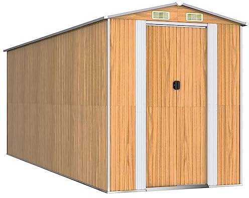 vidaXL Garden Shed – Galvanised Steel Storage House – Light Brown – Suitable for Outdoor Tools and Garden Equipment – 192 x 523 x 223 cm