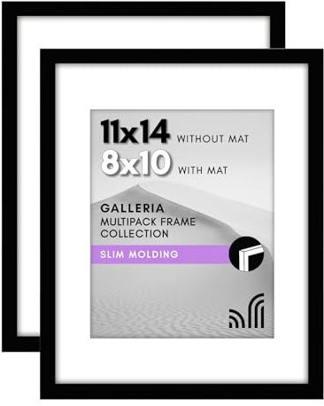 Americanflat 11 x 14 bildram i svart, 2-pack – använd som 8 x 10 bildram med matta – inkluderar sågtandshängande hårdvara för horisontell eller vertikal display