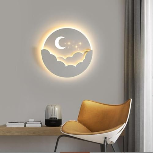 SXYSXYSXY LED Rund Wandleuchte Innen 29W Stern Mond Wandlampe Modern Dimmbar Wandbeleuchtung 3000K/4500K/6000K Wandleuchten Wandlicht für Wohnzimmer Schlafzimmer Treppenhaus Flur 28cm