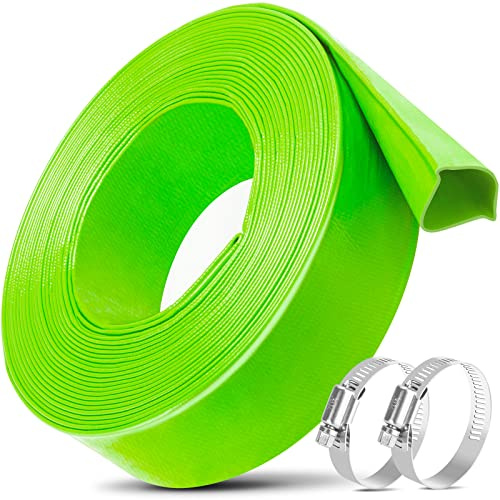 Jin&Bao 1.5 x 50 FT Pool Backwash Hose, Heavy Duty Reinforced Lay-Flat Discharge Hose, Burst Resistant Drain Hose with 2 Clamps, for Pool Filter & Sump Pump-Green