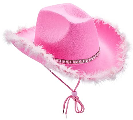 Niceyoeuk Cowgirl-Hut, Cowboyhut für Damen, flauschige Federkrempe, Cowboyhut für Urlaub, Kostümparty, Spielverkleidung, Halloween, Cosplay