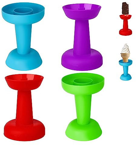 4pcs Drip Free Popsicle Holder, Reusable No Drip Popsicle Holder for Kids No Freeze Ice Popsicle Holders Washable Ice Cream Cone for Girls Boys (Red, Green, Purple, Blue)
