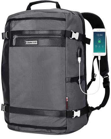 WITZMAN Reiserucksack Herren 40L Handgepäck-Tasche mit USB-Ladeport | Nylon-Laptop-Rucksack mit 17-Zoll-Fach, TSA-kompatibel, für Geschäftsreisen & Urlaub, B686 Silbergrau