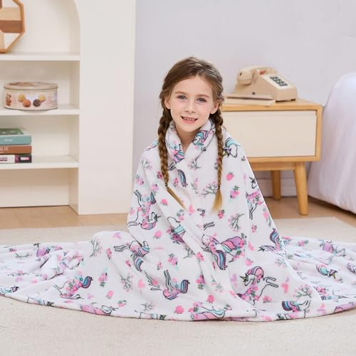 Viviland Kids Throw Blanket, Unicorn Print Blankets for Girls, Warm Lightweight Plush Throw Blanket Unicorn Fleece for Sofa Chair Couch Bed, for Kids, 50 x 60