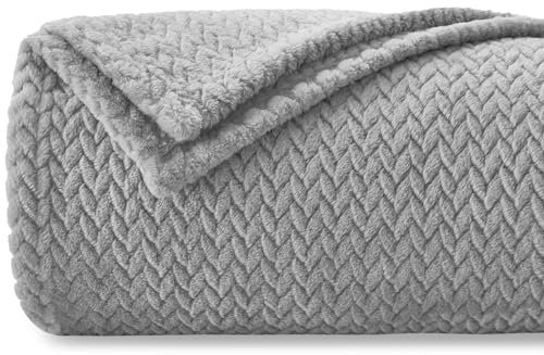 Homebliss Coperta Plaid Pile, Coperta Matrimoniale 270 x 230 cm - Coperta Flanella 280GSM Oeko-TEX®, Caldo Morbida e Leggera, Per letto, Divano, Viaggi, Campeggio - Grigio Chiaro
