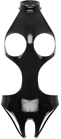 inhzoy Lingerie Sexy Donna Hot per Sesso Bodysuit in Pelle Senza Cavallo Latex Lingerie Camicia da Notte Erotico Babydoll Lingerie Bodysuit Aderente Body Aperto Nightwear Nero L
