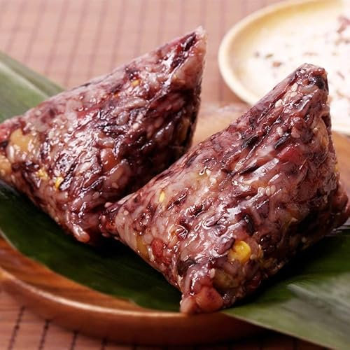 Black rice honey dates＆bean paste Zongzi, Duanwu sweet Zongzi, nutritious purple Glutinous rice cakes, traditional hand-made cakes, Chinese snacks, dumplings, dessert (Bean paste filling,6 pcs)