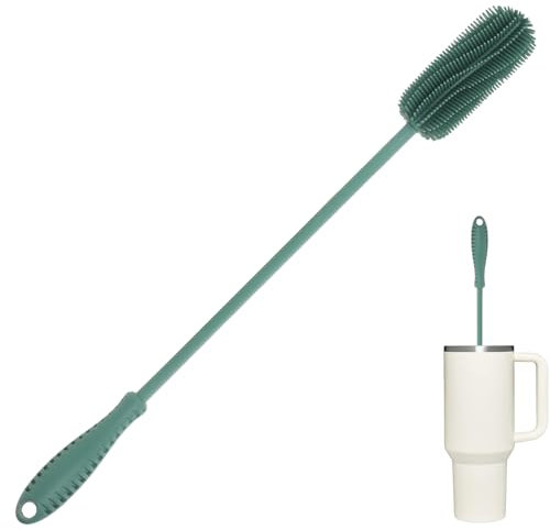 ddLUCK Flaschenbürste Silikon Lang,40cm Flasche Flaschenreiniger, Kratzerfreier Trinkflasche Cleaning Brush Sport Flaschen Cleaner Für Wasser Babyflasche Glasflasche Thermosflasche Vase(Grün)