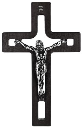 4Soul Wandkreuz, Holzkreuz für die Wand, dekoratives hängendes Kreuz, 25,4 cm und 30,5 cm (Schwarz mit Jesus, Größe M 25,4 cm)