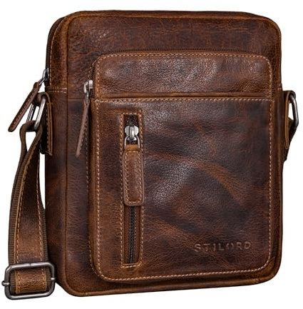 STILORD 'Dain' Umhängetasche Herren klein Leder Schultertasche Herrentasche zum Umhängen Herrenhandtasche Echt-Leder Crossbody Bag Ledertasche Vintage klein Echtleder, Farbe:salerno - braun
