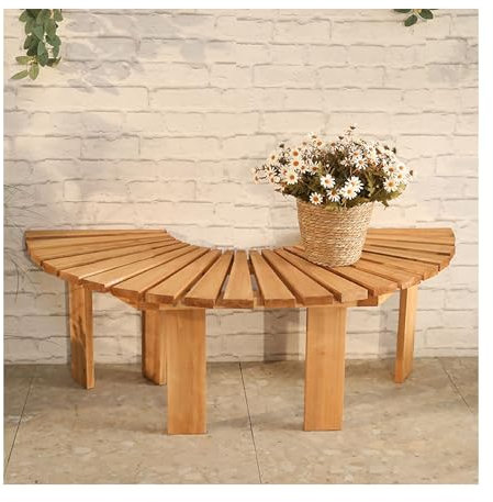 Gartenbank Wetterfest Metall Bank Garten Sitzbank Outdoor Parkbank Terrasse Parkbank Stabile, rückenfreie Bank aus massivem Holz, Gebogene natürliche Bank, Terrasse oder Balkon, 120 x 40 cm (Color :