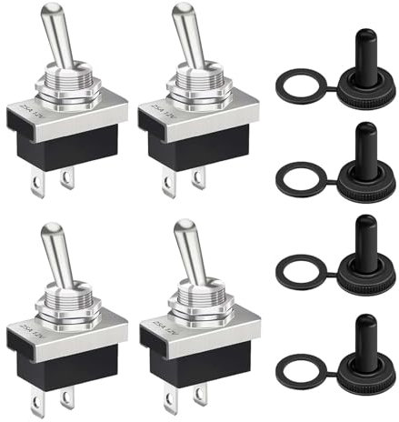 4 mini interruttori a levetta SPST on/off, 2 perni di collegamento KN3D-101, interruttore 12 V DC 25 A, in metallo, con tappo impermeabile