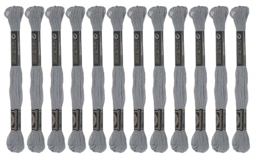 QUARKZMAN 12 Stränge Stickgarn 8m ägyptische Langstapel-Baumwolle Thread für Nähen Stickprojekte Armbänder Basteln Embroidery Kreuzstich Häkeln (Dunkelgrau)