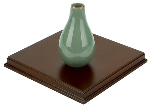 FINGERINSPIRE Base cuadrada de madera marrón coco de 17,25 x 17,25 x 1,8 cm, base de madera con borde ogee de madera MDF para decoración de piedras preciosas y joyas, jarrón, escultura coleccionable