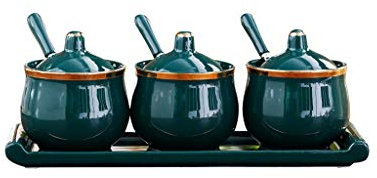 UDJKSHAL Gewürzdosen, Gewürzdosen, Menage, Keramik-Gewürzbox, Haushalts-Gewürzglas-Kombinationsset, Gewürzflasche, Salzstreuer, Küchen-Gewürzbox, 3-teiliges Set