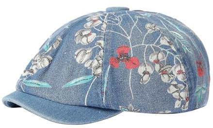 URFEDA Damer vintage denim nysboy cabbie hatt, ledig ballongmössa för kvinnor, skärmmössa, mössa, basker målare, mössa, bakerboy-keps, nysboy-mössa, cabbiemössa, med skärm, vårsommar, blå, 58