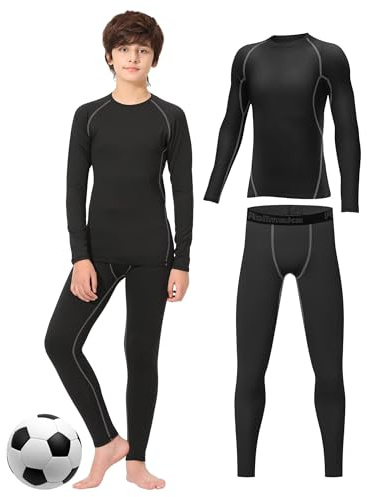 Rolimaka Ensemble de sous-vêtements thermiques pour garçons et enfants - Couche de base doublée en polaire (haut et pantalon) - Ensemble thermique pour ski et football, L
