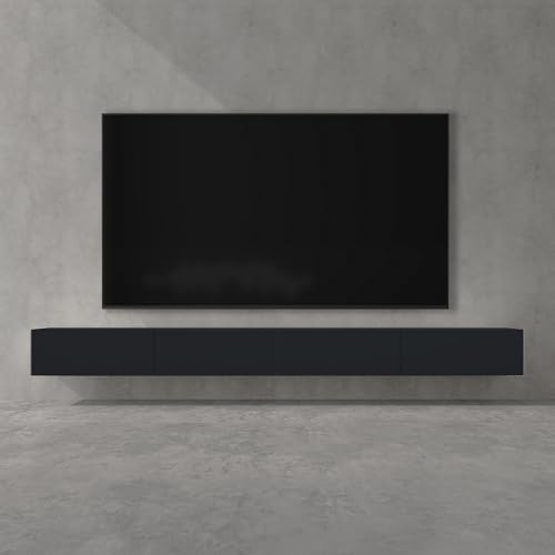 doporro Mobile Porta TV Sospeso 320 cm con 4 Ante per Soggiorno | Finitura Antracite Opaco, Installazione Sospesa a Parete, Struttura a 4 Ante, Madia Consolle per Salotto, Arredo Salvaspazio