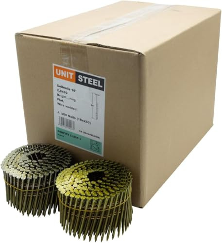 UnitSteel 15° Coilnägel - Ringnägel für Druckluftnagler, 2,8X80mm, 4.500stk