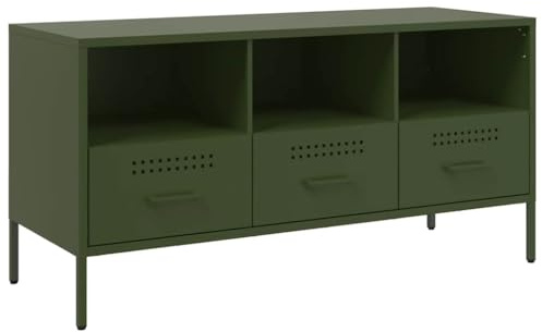 vidaXL Mueble para TV Acero Verde Oliva 100,5x39x50,5 cm, Soporte de TV, aparador de TV, Mueble bajo, Banco de TV, Centro de Entretenimiento