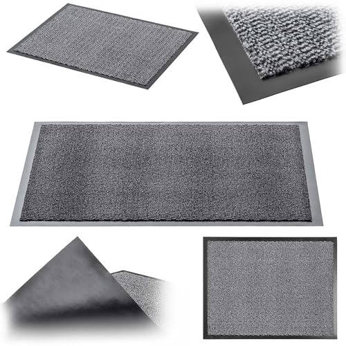 KADAX rutschfeste Schmutzfangmatte, Türmatte für den Innen- und Außenbereich, Fußmatte für Eingangsbereiche und Haustüren (Grau, 90x150 cm)