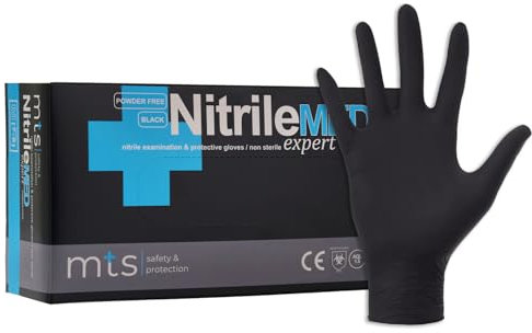 MTS Safety & Protection Einweghandschuhe M - 100 Stück/Box Nitrilhandschuhe Schwarz Handschuhe Nitril - Einmalhandschuhe Puderfreie & Latexfreie Gummihandschuhe (M, Schwarz, 100 Stück)