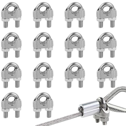 HANIUTTY 14 Pezzi Morsetti per Cavo Acciaio INOX Ø 6mm - Serracavo a Forma di U per Fune Metallica, Clip Tiranti per Filo Stendibiancheria