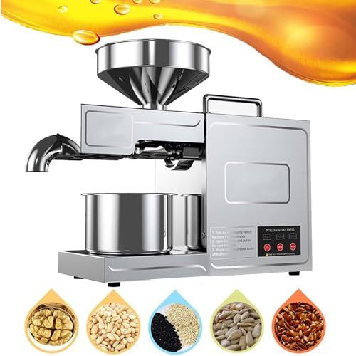 ZenSeFarin Pressa per Olio in Acciaio Inossidabile da 820W,Spremitura A Freddo/spremitura A Caldo,Preriscaldamento 6 Minuti,Produzione di Olio al 99% - 5 kg/h,per Oliva,Semi Sesamo,Noccioli Noc,220V