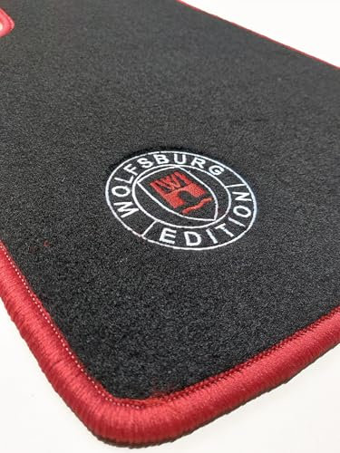 Wolfsburg Edition Fußmatten-Set gestickt, Schwarz mit Roter Kettelung, Passgenau für VW Golf 1 Cabriolet, Made in Wächtersbach