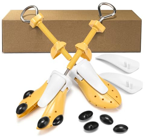 Shoe Stretcher Wide Feet for Men Women, 4-Way Shoe Expander Widener Adjustable Length Width & Height for Toe Box Thick Instep (Yellow for Men's 7-12)