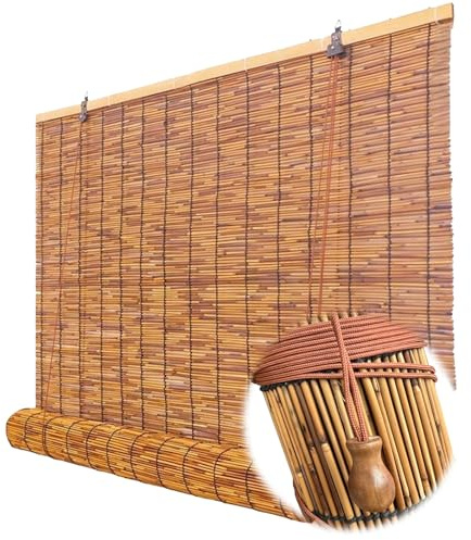 Bambusrollo mit Seitenzug Handgewebt Bambus Jalousie Sichtschutz Außenbereich Bambusvorhang Retro Bambus Raffrollo for Fenster Türen Balkon Anpassbar 30-160 cm Einfache Montage(160 x 122 cm)