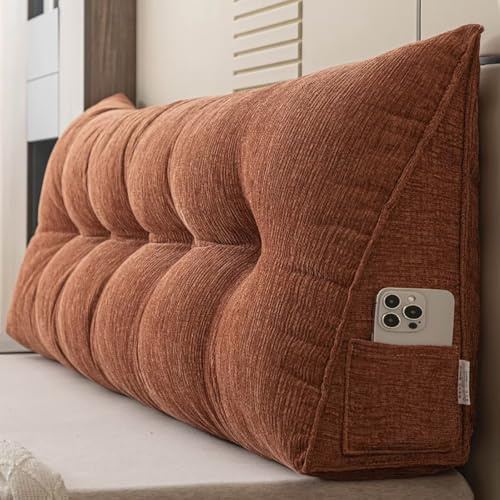 Generisch Rückenkissen Orange, 140 cm - Lesekissen für Bett und Sofa, Ergonomisch Rückenpolster für die Wand, Sitzkissen, Wandkissen, Groß Keilkissen mit Waschbarem Bezug - Ideal zum Anlehnen im Bett