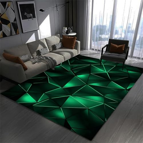 RUILBJM Schlafzimmer Gaming Teppich, 3D Vision Geometrisches Neon Muster, rutschfest Weiche Flanell Matte, Wohnzimmer Teppich, für Teenager Computer Spiel Zimmer, Coole Deko (Grün,120x160 cm)