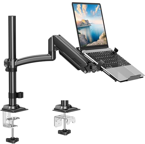MOUNT PRO Laptop Arm Desk Mount, Single Monitor Stand with VESA Laptop Tray, Adjustable Lap Top Holder for Max 22lbs 17 Notebook & 32 Computer Screen, Swivel Notebook Bracket, Clamp on/Grommet Base