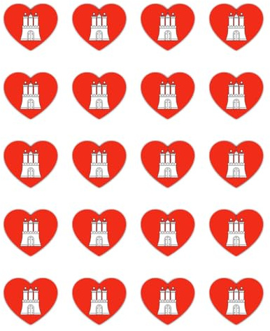 Aufkleber: 25 mm, 20 Stück - 20er Set Herz Aufkleber Hamburg Wappen – Vinyl Sticker wetterfest – 25 mm (2,5 cm) – Auto Laptop Handy Deko Geschenk