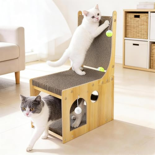 Vethby Katzen Kratzbrett 65cm, L-förmige Kratzpappe mit Holzrahmen