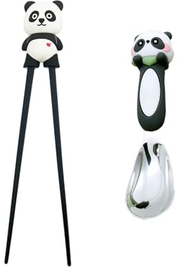 1 Piece of Silicone Panda Chopsticks, 1 Piece of Stainless Steel Spoon, Special PracticeEating Tool for Young Children, Cartoon Elastic Eating Tool, Baby Eating Tableware.