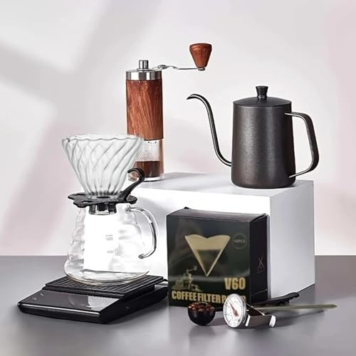 Sanfoelek Coffee Maker Set,8-Piece Drip Coffee Kit,V60 Hand Drip Coffee Set,Manual Pour Over Coffee Maker Set with Coffee ScaleCoffee PotCoffee （Portable Handheld Box）