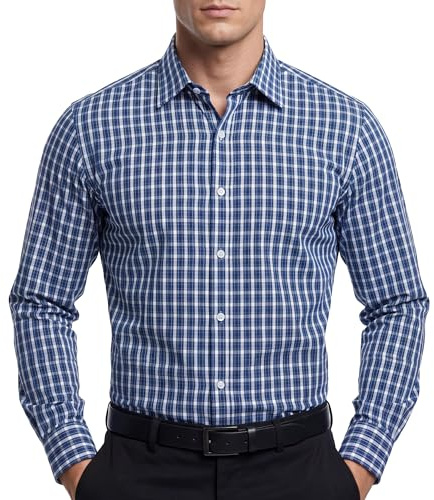 Cotton King Checked Shirts for Men Long Sleeves Button Down Plaid Shirt | Mens Checks Shirts, Regular Fit, Pre-Shrunk, breathable ,Soft, Classic Business Casual Formal Work Wear