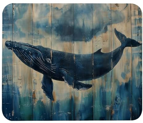 Alfombrilla para Ratón Ballena Oceánica sobre Tabla De Madera 25X30Cm Base De Goma Alfombrilla Bordes Cosidos Tapete para Juego Computadora