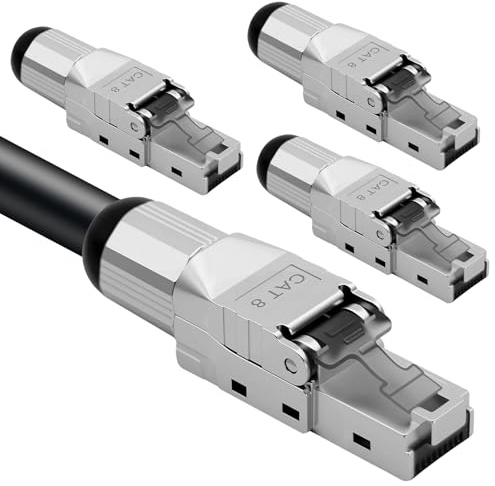 LUIRSAY 4 conectores RJ45 CAT 8 sin herramientas para cables de instalación, RJ45 macho de red, totalmente apantallado STP, 40 Gbps 2000 MHz, conector LAN para cable LAN CAT 7/7a/8 AWG 22 – 26