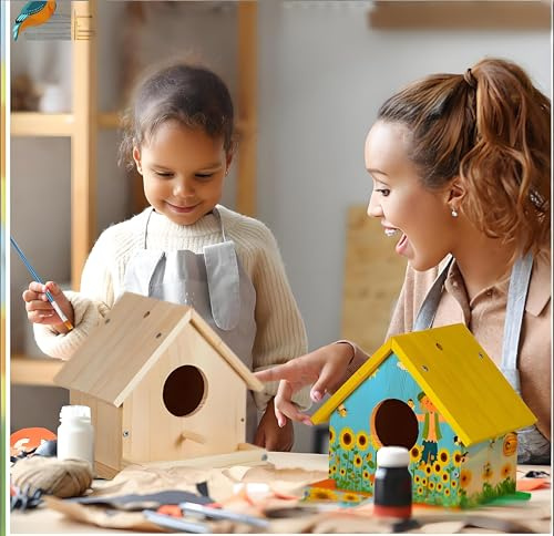 Vogelhaus Bausatz für Kinder, Vogelhaus zum bemalen, Bastelset, Holz DIY Basteln Set für Kindergeburtstag, Ostern Geschenke für Mädchen Jungen Kleinkinder