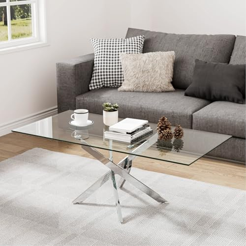 NIERN Glass Coffee Table Side End Desk Table Tea Table Coffee Tables for Living Room Reception,100CM