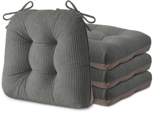 AddGrace 4er Set rutschfeste Sitzkissen 40 x 40 x 8 cm Hellgrau | Weiche Stuhlkissen mit 8cm Hochwertiger Polsterung für Innenbereich Küche oder Esszimmer