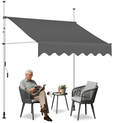 JHIAADEY Tenda Da Sole A Bracci Estensibili,Tenda Da Sole A Morsetto,Tende Da Giardino,Protezione Uv,Parasole,Impermeabile,Adatto For Finestre,Terrazzi,Balconi,Giardini(Gray,3.5M/11.5FT)